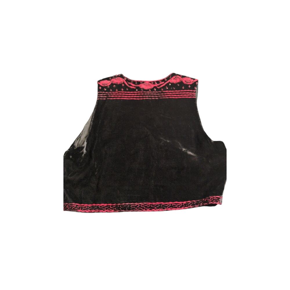 Scott Taylor NWT Deadstock Sz L Crushed Velvet Black and Red Cropped Vest FLAW - Picture 4 of 7